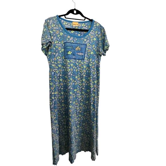 Vintage Done Down Under Women's Blue Floral Print Maxi Dress Size XL - Picture 1 of 4